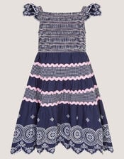Broderie Smocked Jersey Dress, Blue (NAVY), large