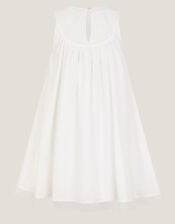 Aria Sleeveless Floral Broderie Dress, Ivory (IVORY), large