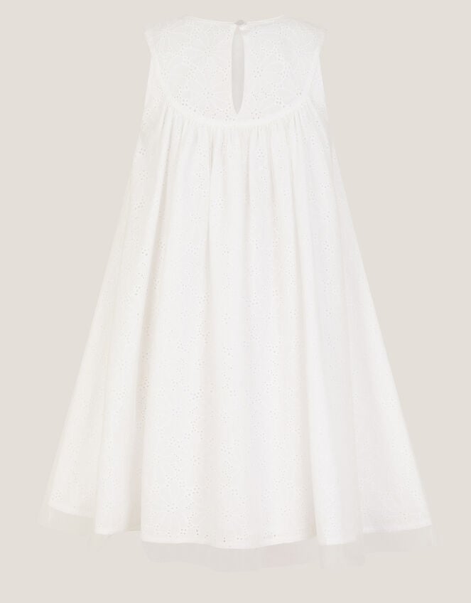 Aria Sleeveless Floral Broderie Dress, Ivory (IVORY), large