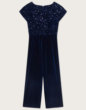 Velvet Sequin Jumpsuit, Blue (NAVY), large
