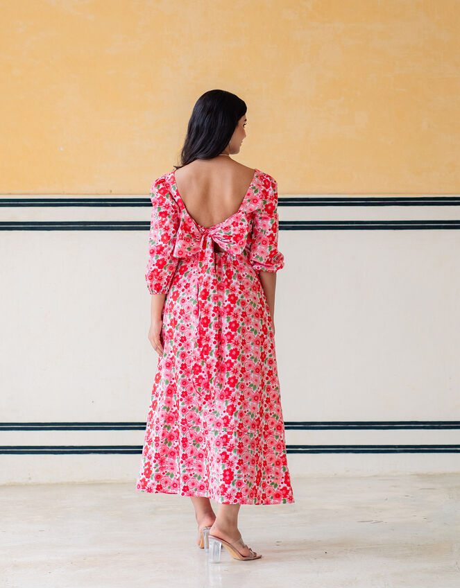India & Mills Lottie Poppy Print Midi Dress, Pink (PINK), large
