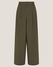 Esther Pleat Wide Leg Trousers, Green (KHAKI), large
