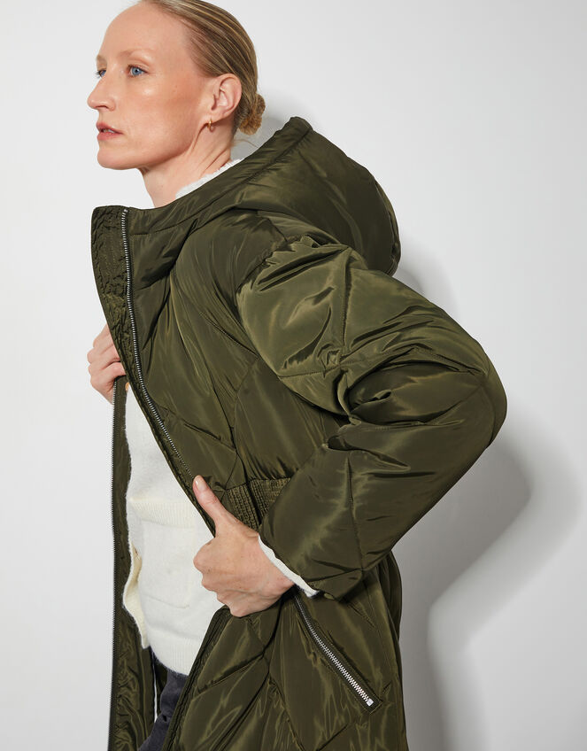 Phoebe Fleece Quilted Puffer Coat, Green (KHAKI), large
