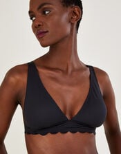Scallop Edge Plain Bikini Top with Recycled Polyester, Black (BLACK), large