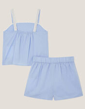 Embroidered Top and Shorts Pyjama Set, Blue (BLUE), large