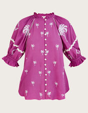 Pernella Palm Embroidered Top in Sustainable Viscose, Pink (PINK), large