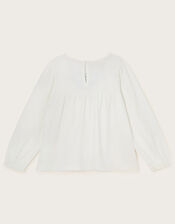 Long Sleeve Floral Embroidered Top, Cream (CREAM), large