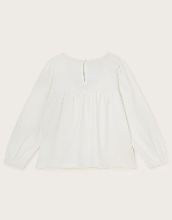 Long Sleeve Floral Embroidered Top, Cream (CREAM), large