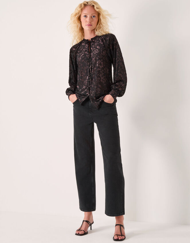 Dory Sparkle Devor&eacute; Shirt, Black (BLACK), large