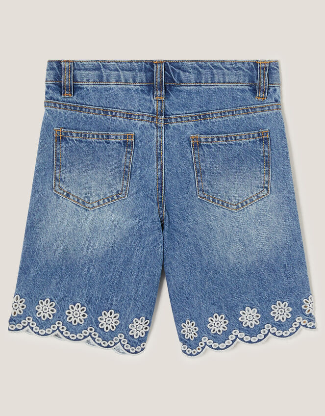 Broderie Scalloped Denim Shorts, Blue (BLUE), large