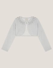 Diamant&eacute; Embellished Cardigan, Silver (SILVER), large