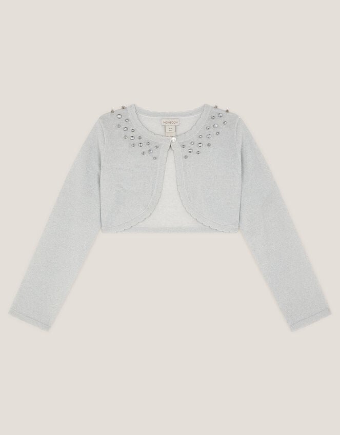 Diamant&eacute; Embellished Cardigan, Silver (SILVER), large