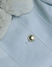 Waist Waterfall Coat with Faux Fur Collar, Blue (PALE BLUE), large