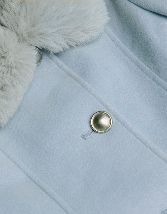 Waist Waterfall Coat with Faux Fur Collar, Blue (PALE BLUE), large