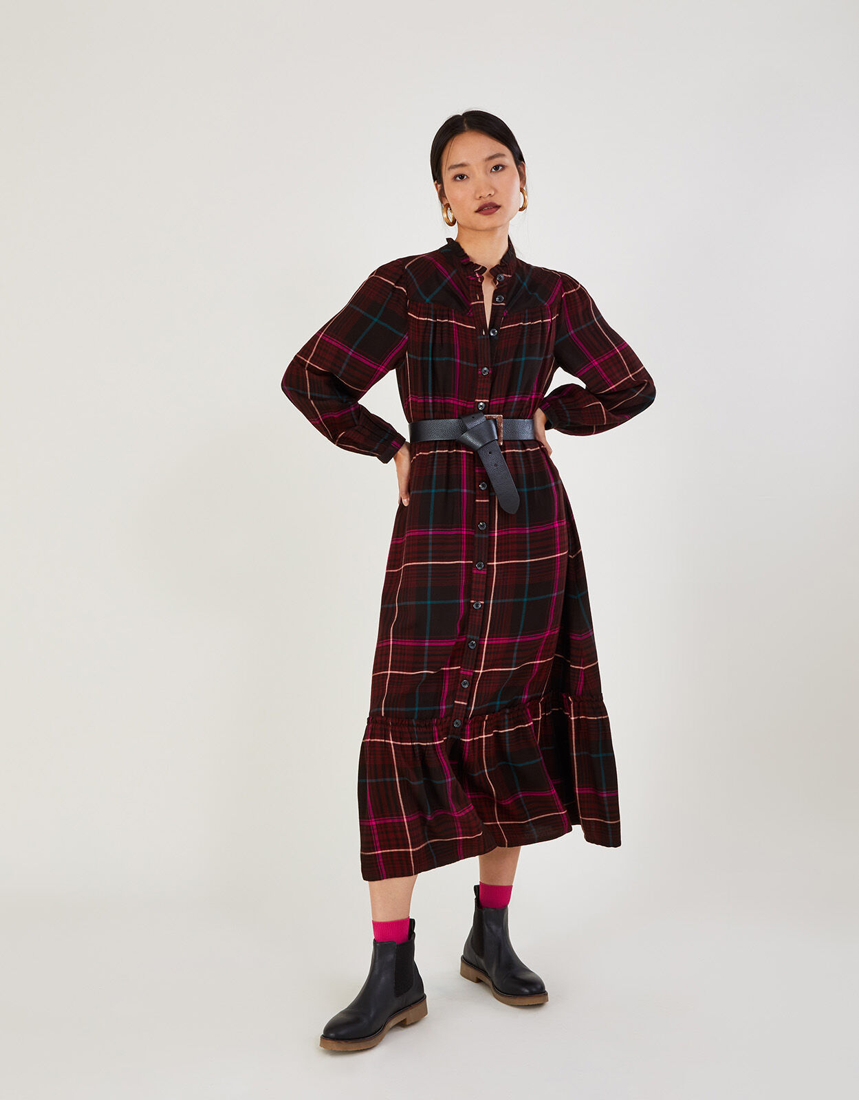 Burgundy check dress store