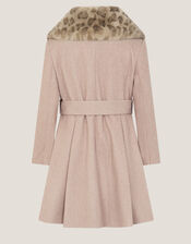 Fluffy Leopard Collar Swing Coat, Camel (OATMEAL), large