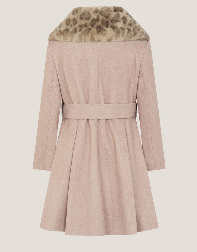 Fluffy Leopard Collar Swing Coat, Camel (OATMEAL), large