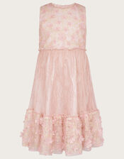 Melanie 3D Flower Lace Glitter Dress, Pink (DUSKY PINK), large