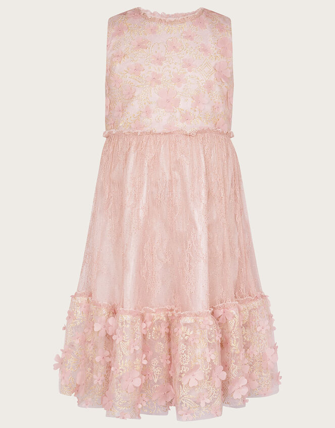 Melanie 3D Flower Lace Glitter Dress, Pink (DUSKY PINK), large