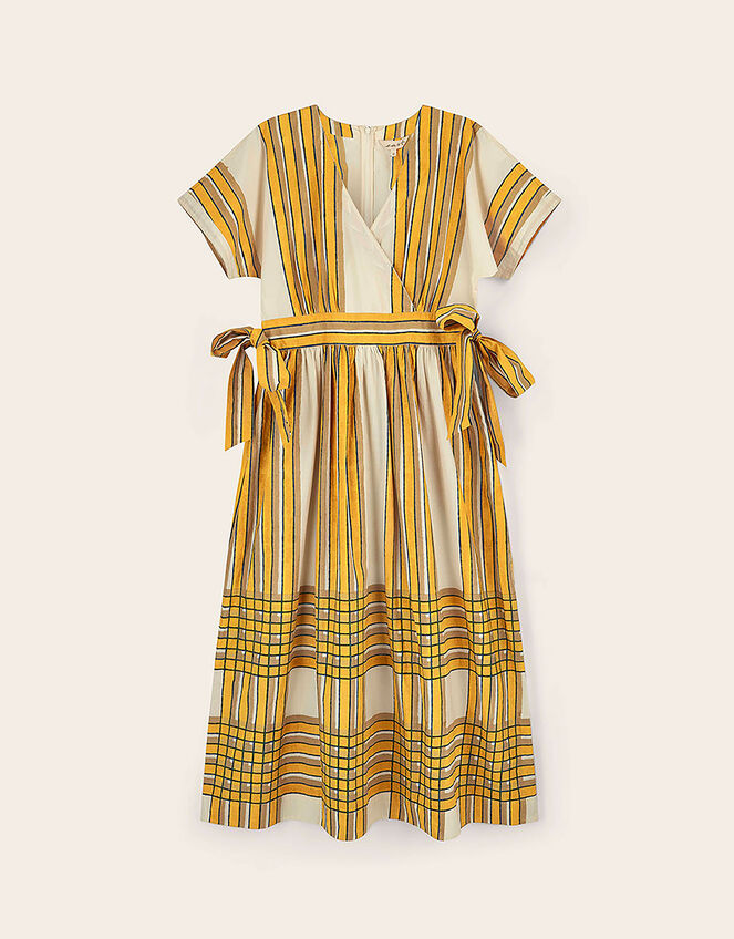 East Alana Hand-Woodblock Stripe Dress, Yellow (YELLOW), large