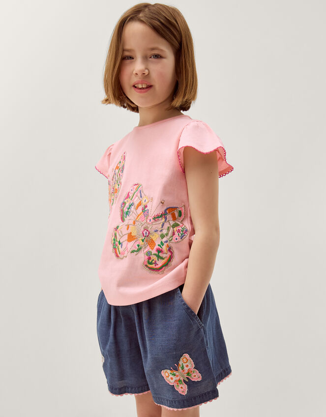 Butterfly Embroidered T-Shirt, Pink (PINK), large