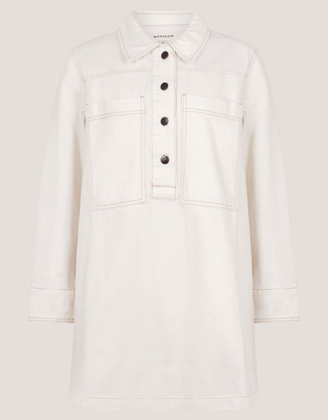 Nara Denim Tunic Shirt Dress, Natural (ECRU), large