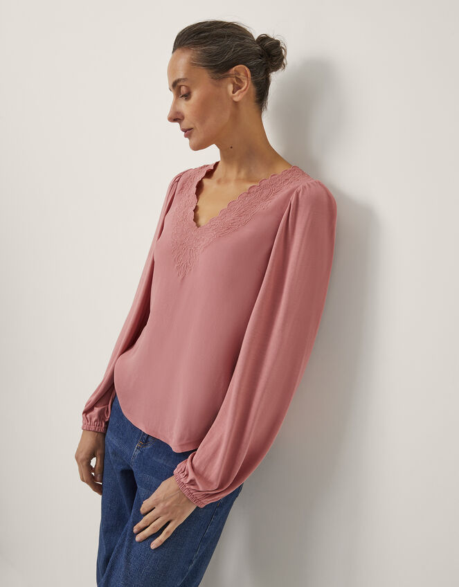 Lisa Embroidered Lace Blouse, Pink (PINK), large