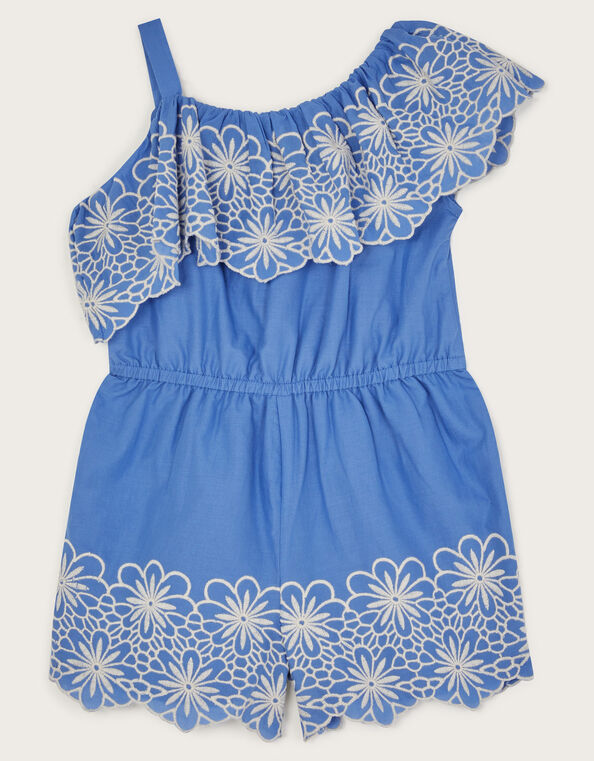 Embroidered Frill Playsuit, Blue (BLUE), large