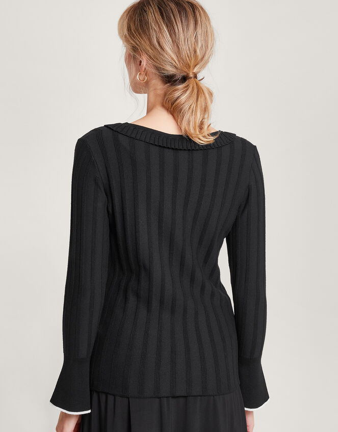 Smart Ribbed Frill Jumper, Black (BLACK), large