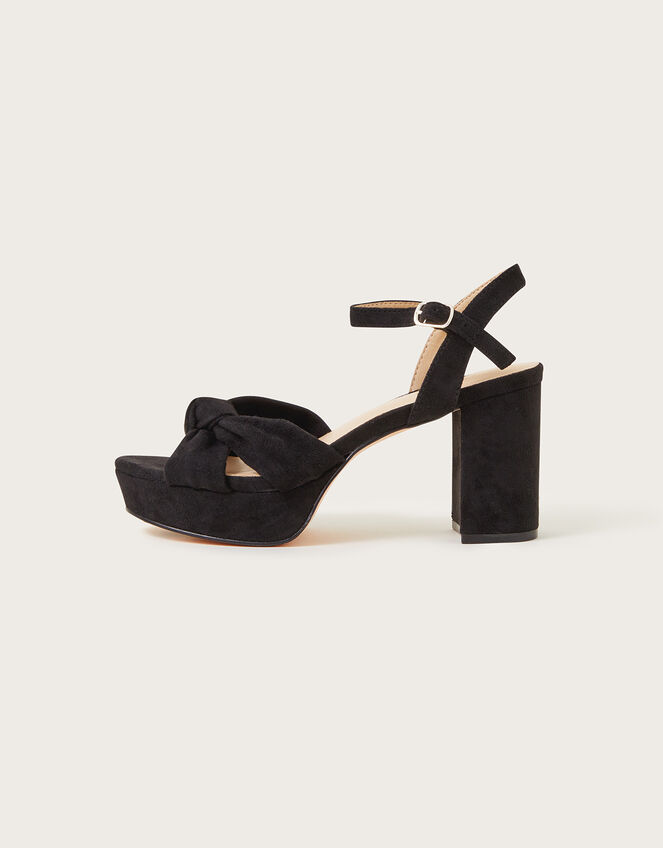 Twist Knot Suede Platform Sandals, Black (BLACK), large