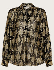 Rachel Metallic Print Blouse with Sustainable Viscose, Black (BLACK), large