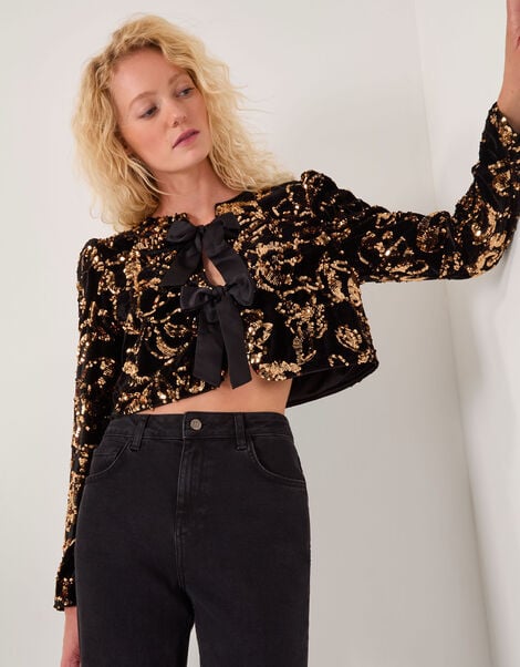 Shola Sequin Bow Jacket, Black (BLACK), large