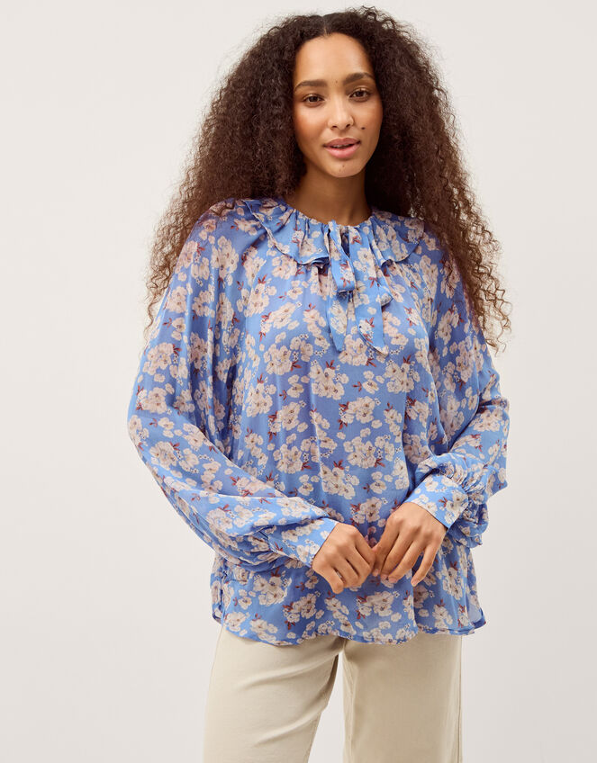 Sian Floral Print Blouse, Blue (BLUE), large