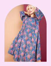 East Charlotte Embroidered Floral Print Dress, Blue (BLUE), large