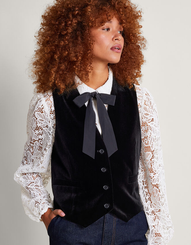 Willow Velvet Waistcoat, Black (BLACK), large