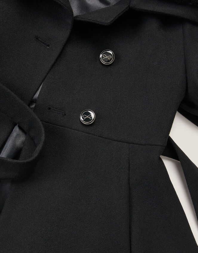 Faux Fur Collar Dress Coat, Black (BLACK), large