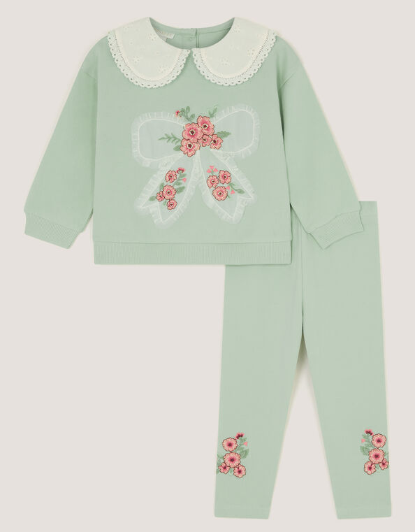 Baby Embroidered Bow Sweatshirt & Leggings Set, Green (GREEN), large