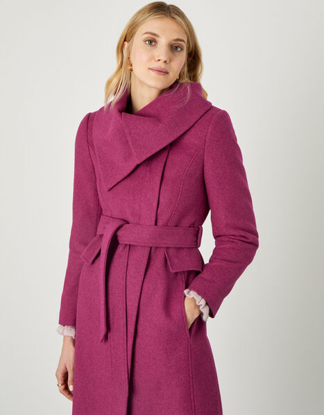 Keryn Wrap Collar Belted Coat Pink, Pink (PINK), large