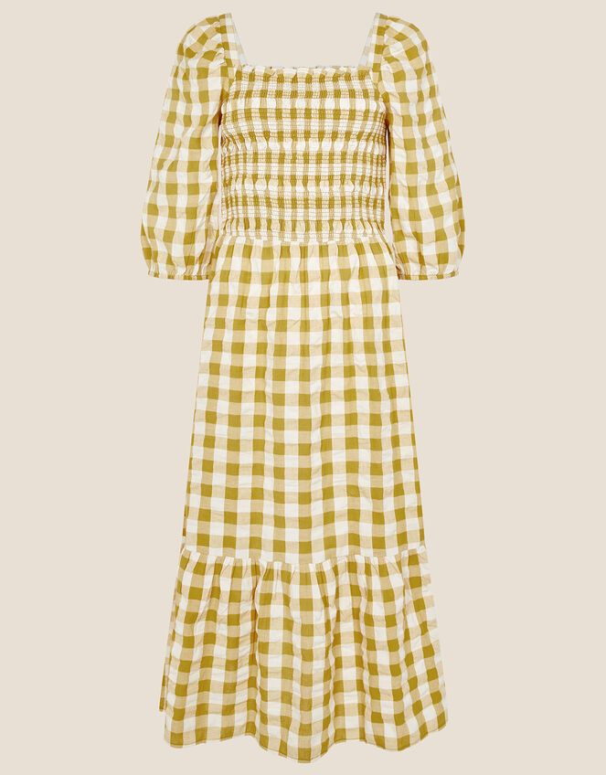 Smocked Check Dress, Yellow (OCHRE), large