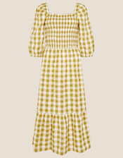 Smocked Check Dress, Yellow (OCHRE), large