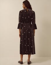 Emilee Floral Embroidered Velvet Midi Dress, Brown (CHOCOLATE), large