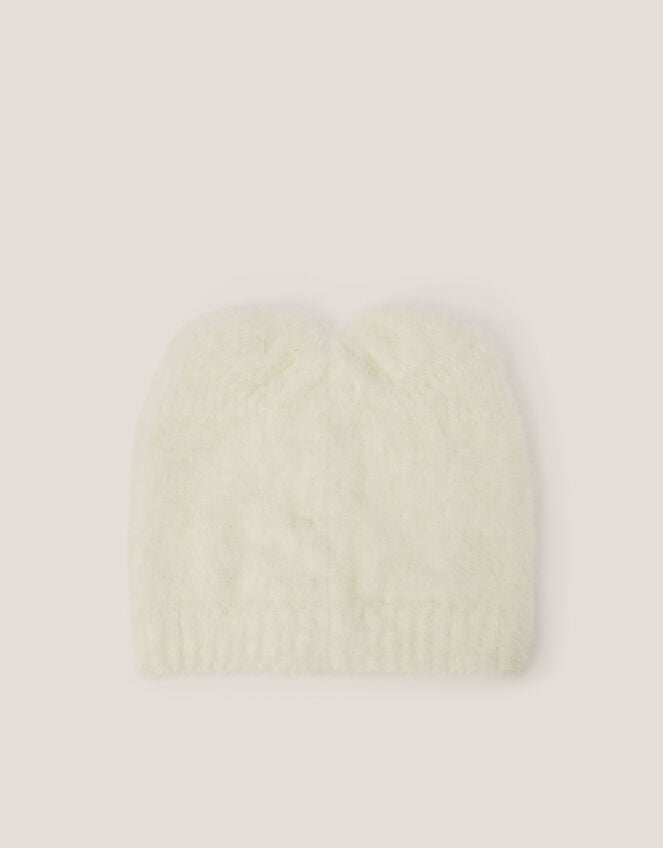 Kitty Knit Beanie Hat, Ivory (IVORY), large