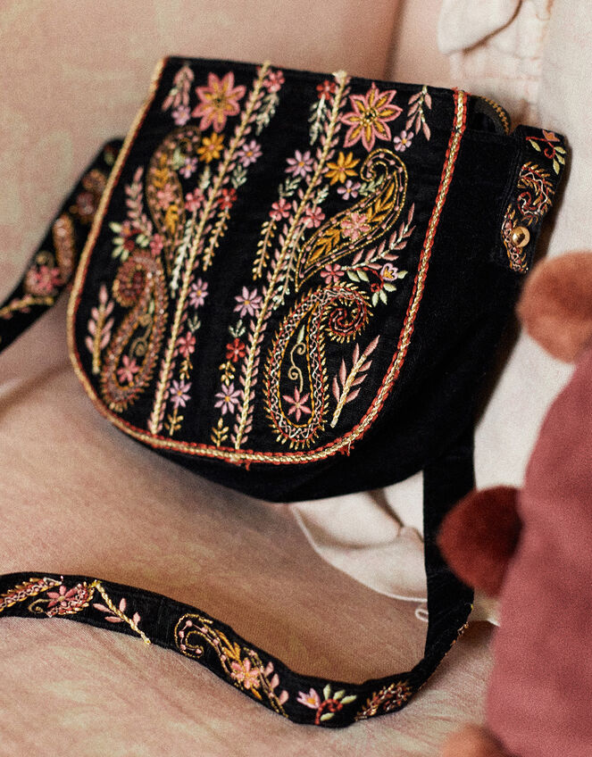 Embroidered Saddle Cross-Body Bag , , large
