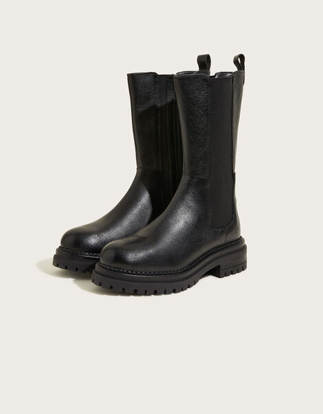Mid Length Leather Stomper Boots Black, Black (BLACK), large
