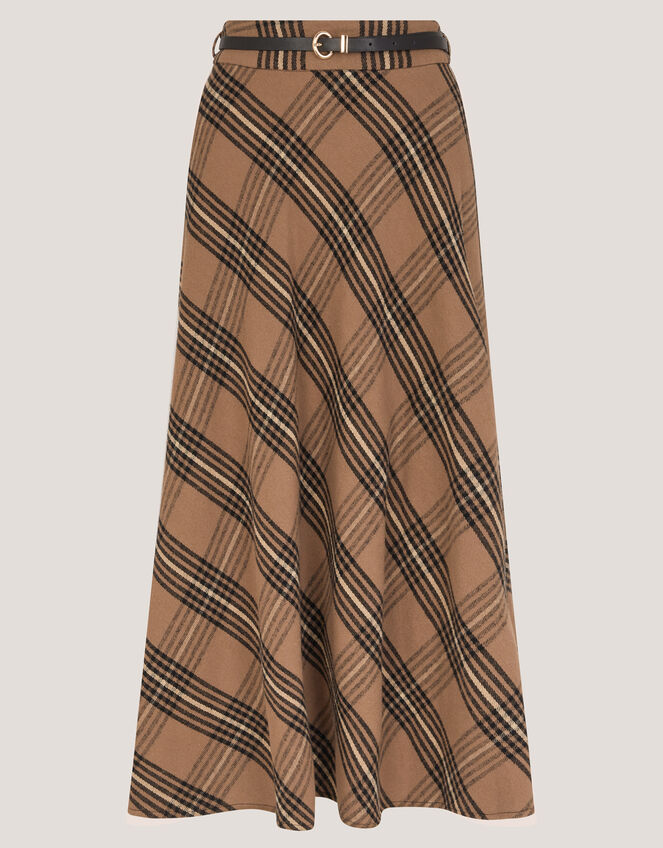 Willa Check Midi Skirt, Camel (CAMEL), large