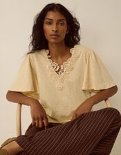 Layla V-Neck Lace Jersey Top, Yellow (BUTTER YELLOW), large