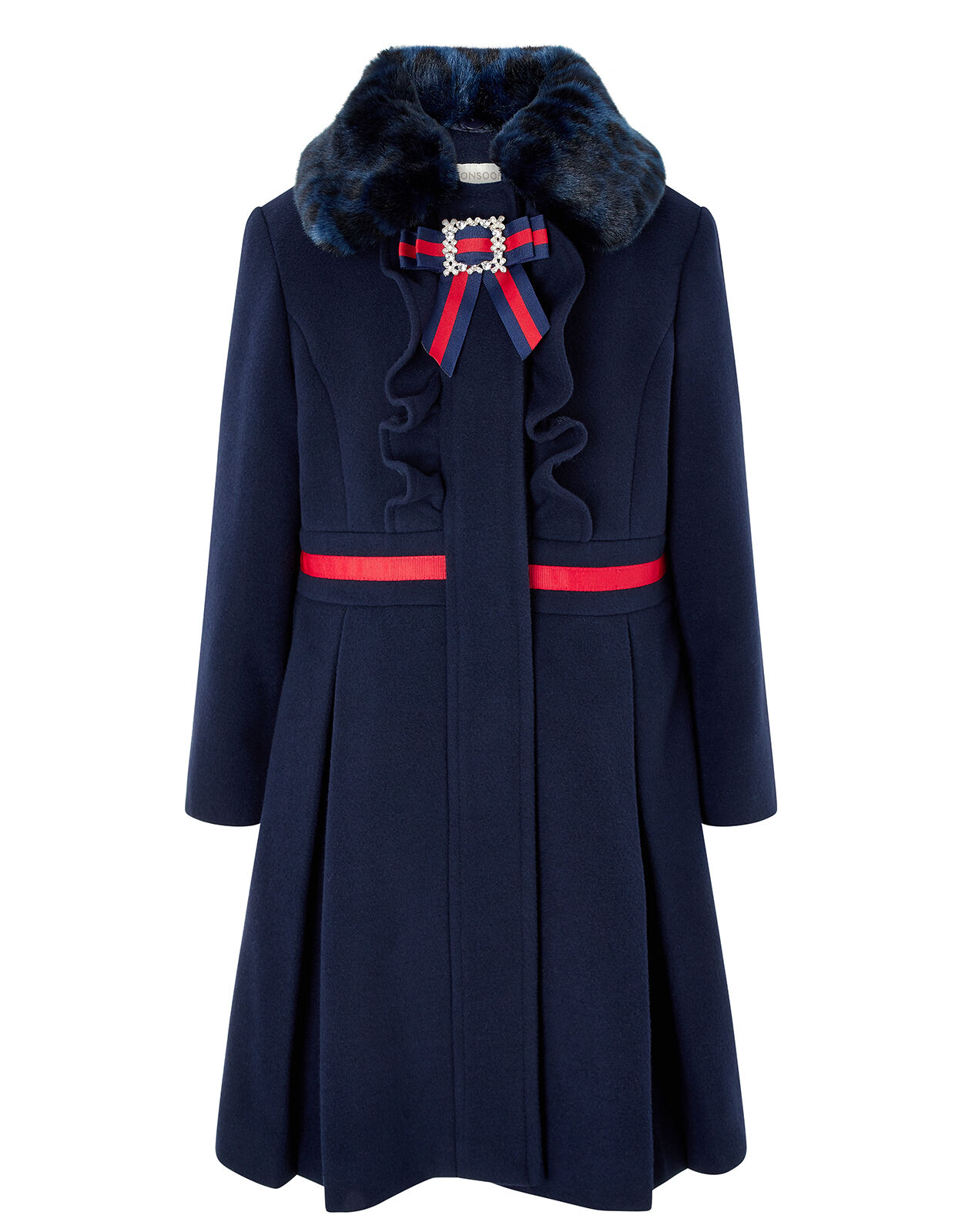 Navy Pleated Coat with Diamante Bow Blue Girls Coats Jackets Monsoon Global