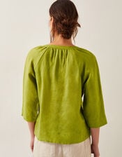 Rosa Linen Bib Blouse, Green (CHARTREUSE), large