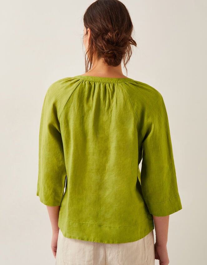 Rosa Linen Bib Blouse, Green (CHARTREUSE), large