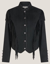 Salome Fringe Faux Suede Jacket, Black (BLACK), large